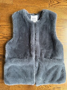 ZARA Kids Gray Faux Fur-Trim Vest